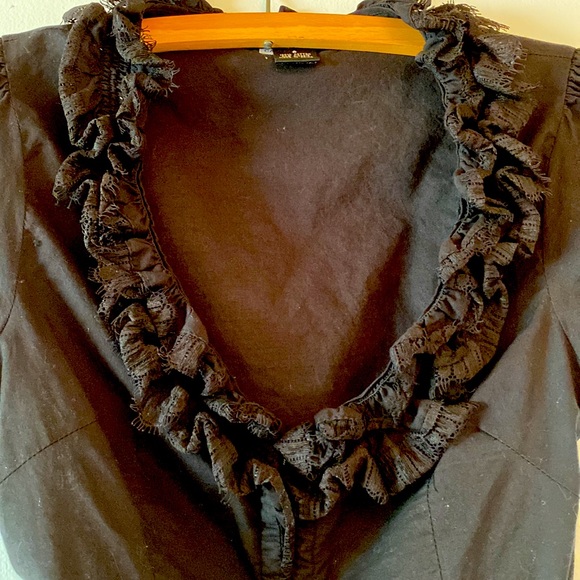 Black Cotton Blouse with Ruffle Neckline - Picture 2 of 5